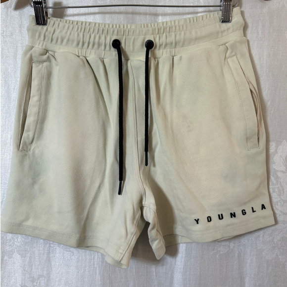 Youngla Shorts XL Cream Sweatpant Elastic Drawstring Pockets Workout Perfect Lot - Picture 1 of 15